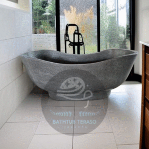 bathtub terrazzo – model oval hitam elegan